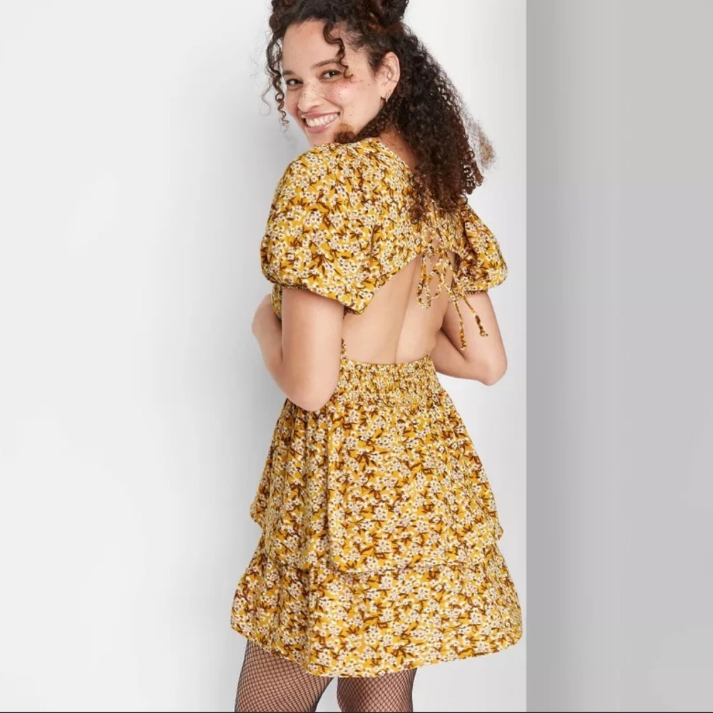 Floral Open-back Yellow Dress